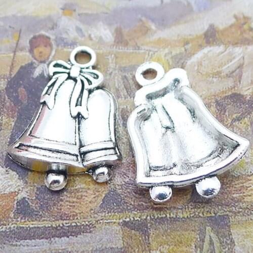RAINXTAR Antique Silver Color Alloy Christmas Bell Charms 17*24mm 20pcs AAC301