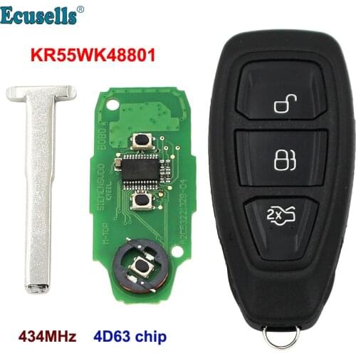 Full Remote Key fob 434MHz ID83 4D63 chip for Ford Focus C-Max Mondeo Kuga Fiesta B-max S-max Galaxy KR55WK48801 + insert key