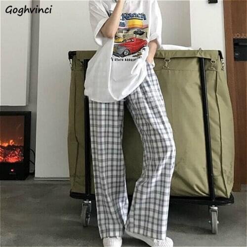 Casual Pants Women Plaid Straight Loose Korean Style Vintage Students Chic Preppy All-match Streetwear Teens New Fashion Ins BF