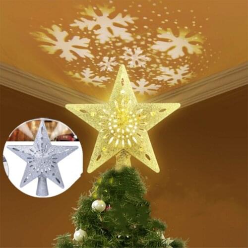 Christmas Tree Topper LED Star Top Snowflake Projector Christmas Tree Decor Holiday Christmas Party Hanging Ornament