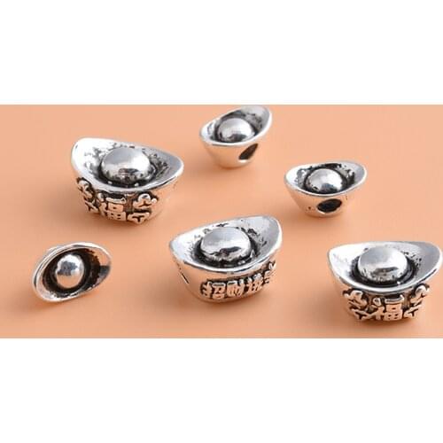 Handmade diy material woven bracelet accessories S925 sterling silver Thai silver big ingot septum beads homemade bracelet acces