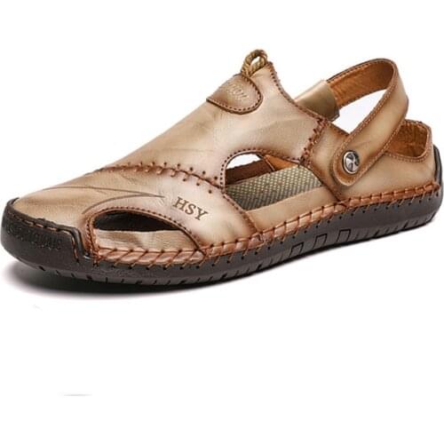 Summer Sandals Mens Leather Classic Roman Slippers Outdoor Sports Shoes Beach Rubber Flip Flops Hiking Large Size 48 Sandals