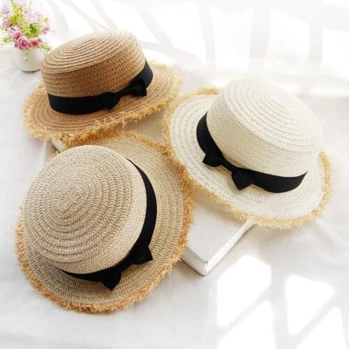 MATTYDOLIE Straw hat bow hat visor woman summer Korean sunscreen holiday travel hat casual wild hat