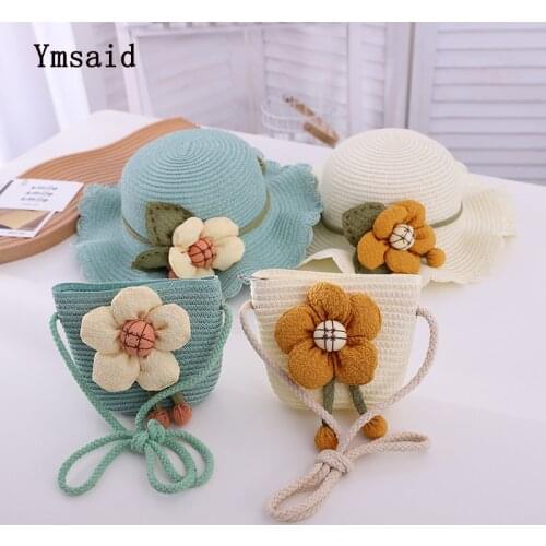 New Children Girl Fashion Straw Hat Cute Sweet Breathable Sunscreen Beach Sun Hat Shoulder Handbag 2-6 Baby Girls Summer Hat