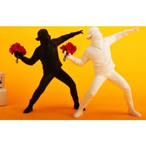 Resin Statue Crafts Sculpture Miniatures Figurines Banksy Flower Thrower Modern Home Office Desk Decor Small Ornaments Art Gift