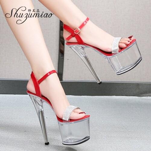 Wedding Shoes Bride High Heels 17cm Shoes Women Heel Transparent Female Clear Sandals Platform Woman Stilettos Stripper Pole