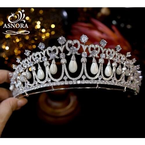ASNORA New Design Crystals and Peals Zircon Tiaras de noiva Wedding Tiara Bridal Crowns Sweet 16 Party Princess Tiaras