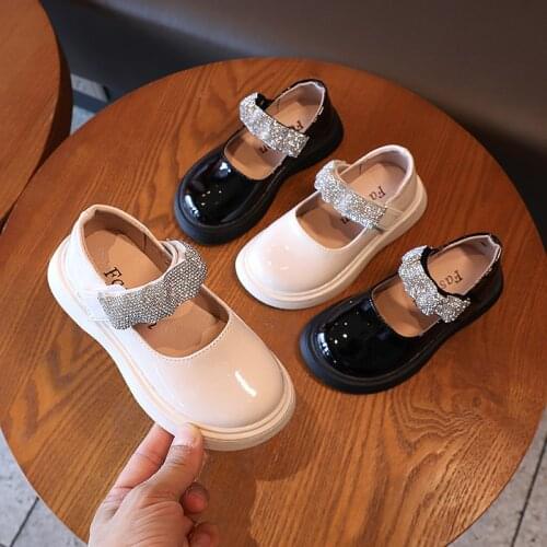 Fashion Princess Crystal Shoe Children Little Girls School Kid Shoes Dress Party Leather Shoes 2021 3 4 5 6 7 8 9 10 11 12 year