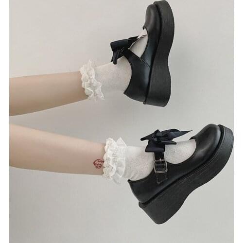 Lolita Shoes Women Platform Mary Janes Shoes Big Butterfly Girls Shoes Women Thick Sole Shoes Shallow Black Spring Autumn