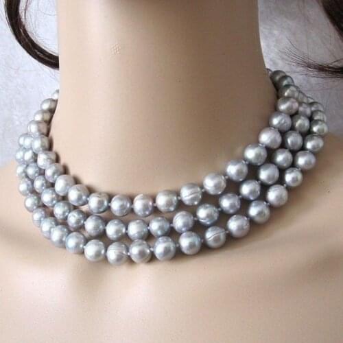 Unique Pearls jewellery Store 48inches Long Pearl Jewellery Cultured 7-8mm Gray Color Freshwater Pearl Necklace