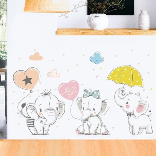 Cartoon Balloon Elephant Wall Stickers Kids Room Children Baby Bedroom Livingroom Decoration Animals Wallpaper Home Decor Poster