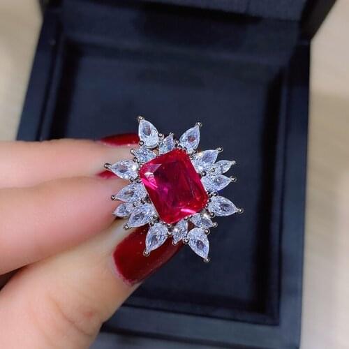 Retro Paraiba Jewelry Female Emerald Zircon Sapphire Ruby Ring Fashion Trendy