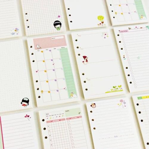 2021 45 Sheets Kawaii A5 A6 Loose Leaf Notebook Paper Refill Spiral Binder Index Inner Pages Monthly Weekly Daily Planner Agenda