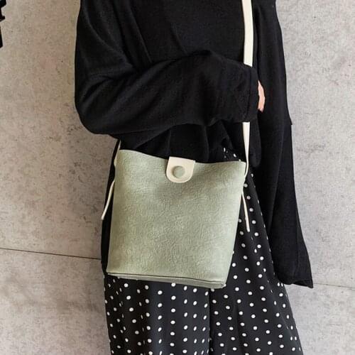 Womens Fashion Pu Leather Bucket Bag Ladies Simple Solid Color Crossbody Bags Small Leisure Bucket Bag For Female Bags