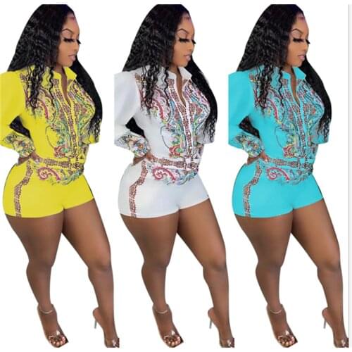 RStylish Autumn 2021 Women Paisley Print Turn Down Collar Long Sleeve Pockets Casual Shirt Rompers With Belt