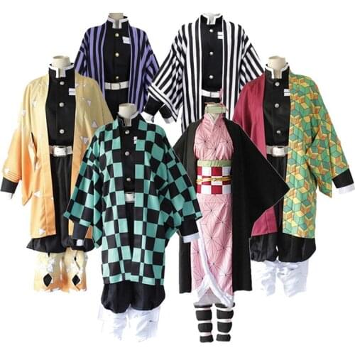 Anime Demon Slayer Kimetsu No Yaiba Tanjiro Kamado Wigs Uniform Cosplay Costume Mens Kimono Halloween Costumes For Women CS025