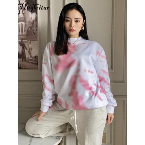 Hugcitar 2020 Long Sleeve Tie Dye Sequined Baggy Oversized Sweatshirt Autumn Winter Women Fashion Streetwear Casual Pullover