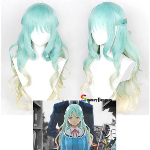 Anime High-Rise Invasion Kuon Shinzaki Cosplay Wig Women 60cm Headwear Long Synthetic Hair Heat Resistant Green Gradient Hair