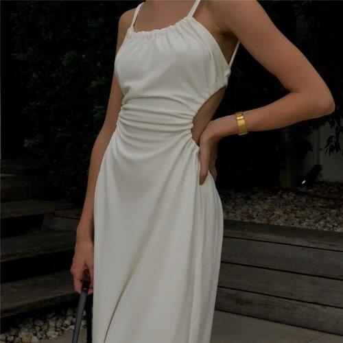 White Sexy Evening Maxi Robe Longue Strap Dresses 2021 Elegant Fairy One Word Collar Backless Vestidos Party Robe De Soiree De