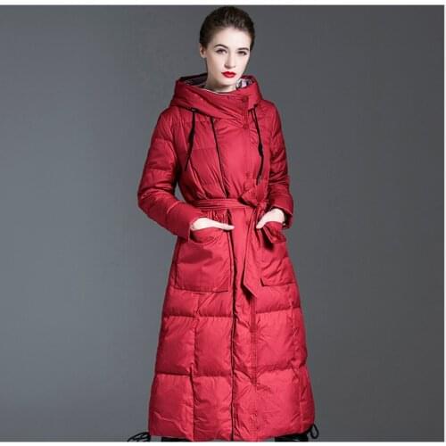 2020 Winter new arrival white duck down jacket red women outerwear high quality mid-length overcoat slim style winter coat women