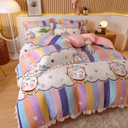 Winter Flannel Duvet Cover 1pcs Soft Warm Coral Fleece Blanket Keep Warm Lace Bed Quilt Covers 220x240 bedding Home Textiles