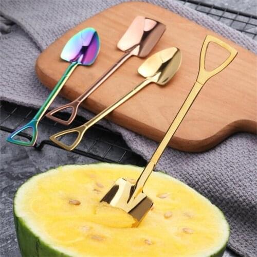 2PCS Creative Stainless Steel Ice Cream Coffee Spoon Shovel Shape Shell Tea Spoons Afternoon Tea Dessert Long Handle Spoon