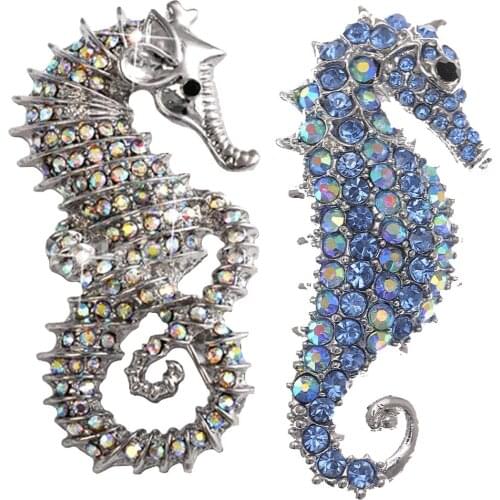 2pcs Vintage Crystal Rhinestone Seahorse Brooch Pin Wedding Party Jewelry