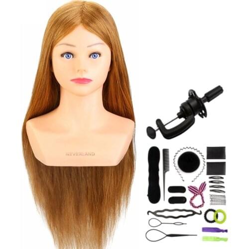 60CM 80% Real Hair Hairdressing Training Head Hairstyle Doll Headl with Shoulder Braiding Curling Practice Mannequin Head