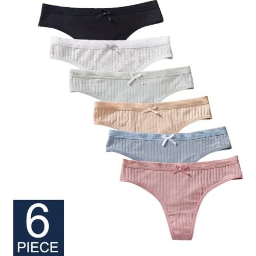 6 Pcs Women G-String Panties Underwear Fashion Thong Sexy Cotton Skin-Friendly Ladies Soft Low Rise Lingerie Solid Underpants