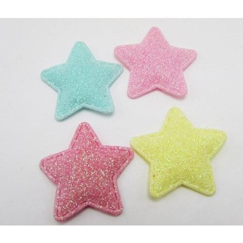60pcs/Lot 3.5cm Mix Colors Shiny Star Shape Patches Multicolors Padded Applique for DIY Children Hair Accessories
