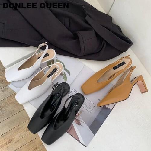 Shoes Woman Spring Slingbacks 7cm High Heels Sandals Women Square Toe Wave Elegant Pumps For Party Wedding Shoe Sandal Mujer New