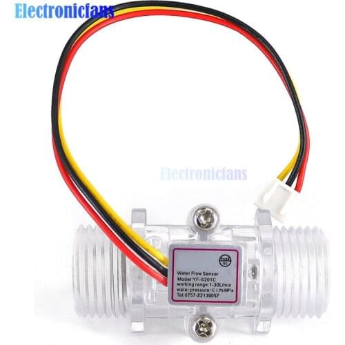 G1/2inch DN15 Transparent Water Flow Meter Flow Meter Hall Flow Sensor Indicator Counter Full Copper Water Flow Sensor DC 5-15V