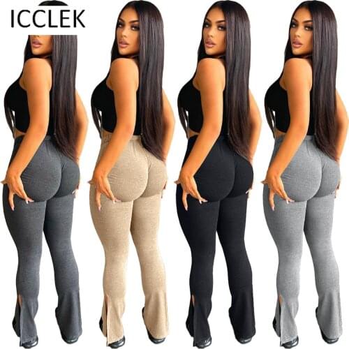 ICCLEK Wholesale Items Plus Size Summer Women 2 Two Piece Set Sleeveless Vest Solid Package Hip Sexy Slit Flared Pants