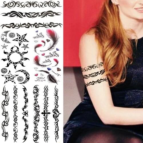 Indian Tribal Totem Temporary Tattoos For Women Kids Black Realistic Sun Moon Star Tattoo Sticker Inspired Quotes Feather Tatoos