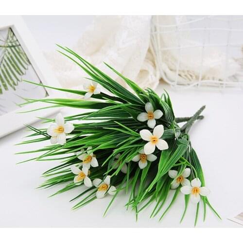 1pc Plastic Flower Plant Wedding Wall Green Leaf Artificial Flowers Luck Grass Fake Plant for Home Garden Decor