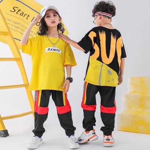 Hip Hop Girls Boys Ballroom Dancing Costumes for Kids Stage Wear Child Jazz Dance Clothes Party Show Loose T Shirts Shorts Pants