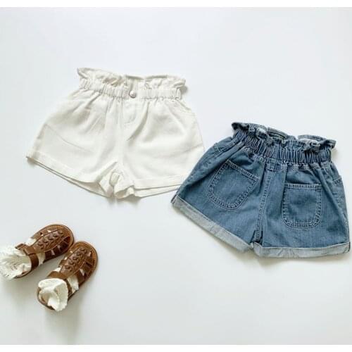 Summer Girls Denim Shorts High Wasit Cotton Bud Shorts Baby Girls Hots Shorts 90-140cm DT434