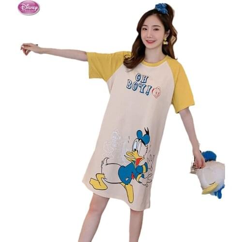 Disney Summer Women Sleepwear Night Dress Robe Soft Lingerie Nightgown Lady Cotton Nightwear Female Donald Duck Pijama Mujer