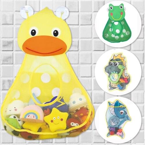 Cute Duck Frog Baby Bath Toys Mesh Net Storage Bag Strong Suction Cups Bath Game Bag Bathroom Organizer Water Toys for Kids Gift