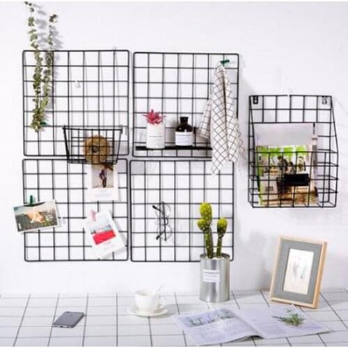 1pcs Multi-Function Iron Organizer Holder Metal Grid Decor Photo Frame Wall Art Display Mesh Storage Shelf Rack