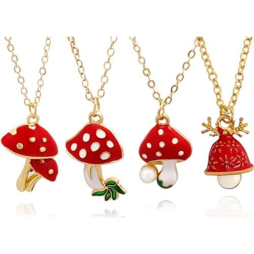 New Fashion Mushroom Pendant Necklace Cartoon Imitation Mushroom Necklace Simple Cute Charm For Women Kids Jewelry Xmas Gift