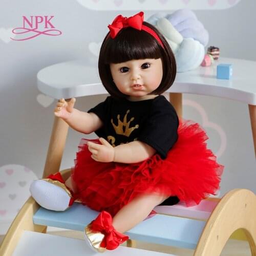 NPK 55CM princess baby doll bebe girl reborn toddler in red dress full body soft silicone flexible real touch bath toy Xmas Gift