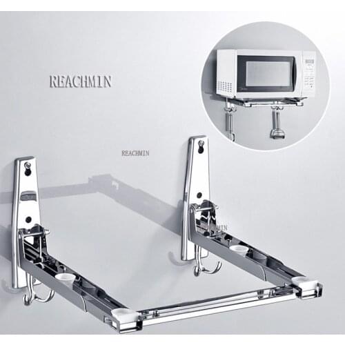 Foldable Microwave Shelf Stainless Steel Oven Rack Support Frame Stretch Adjustable Wall Mount Bracket Holder Kitchen Accessorie
