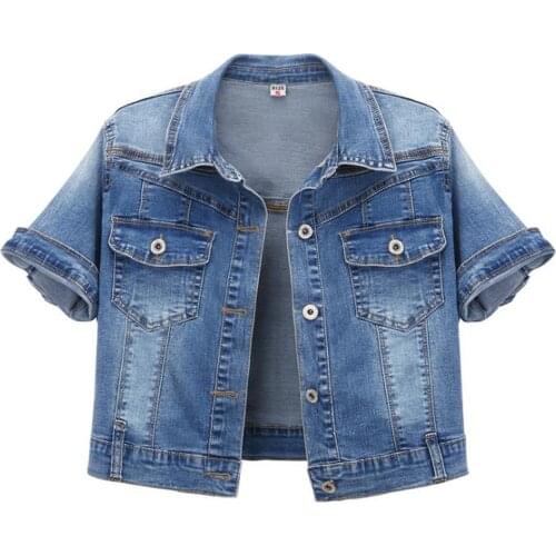 2021 Summer Short-Sleeved Denim Cardigan Jacket Women Turn Down Collar Short Slim Jeans Coat Chaqueta Denim Corta