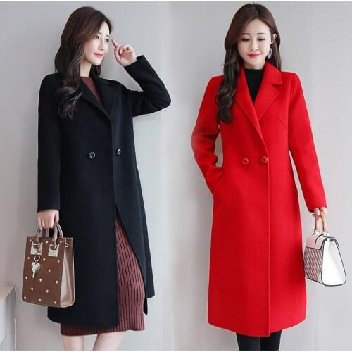 Long Wool Coat For Women Autumn Winter Double Breasted Ladies Long Sleeve Elegant Outerwear Overcoat Parka Jacket Vintage Korea