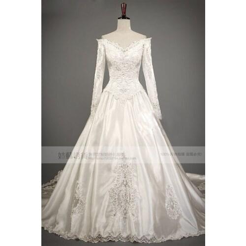 2018 new fashion vestido formal luxury royal train beaded pears bridal ball gown long sleeve lace mother of the bride dresses