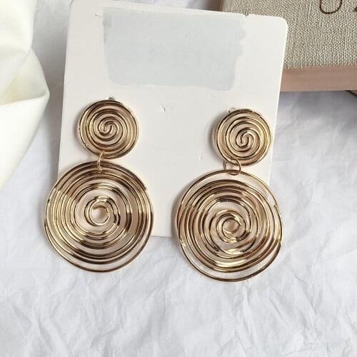 Gold Metal Spiral Swirl Minimalist Minimalism Round Earrings Trendy Korean Fashion Women Party Jewelry Rock Hiphop Accessory