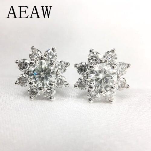 0.6 cttw Round Excellent Loose 3MM Moissanite Earrings 14K White Gold Flower Stud Earrings For Women Moissanite Jewelry