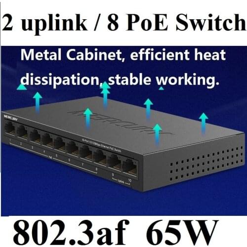 10 ports 2 uplink ports 8 poe 65W 100Mbps MCU PoE Switch Ethernet Network Switch LAN Hub Full/Half duplex Exchange Auto MDI/MDIX