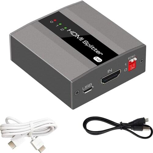 2 Way Out HDMI Switch KUYiA HDMI Splitter 4K 1 in 2 Out with EDID Support 3D 1080P HDCP1.4 with Micro USB Cable Power